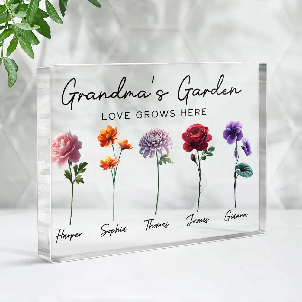 Grandma's Garden - Personalized Birth Month Flower Acrylic Block Plaque