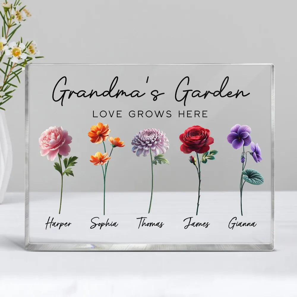 Grandma's Garden - Personalized Birth Month Flower Acrylic Block Plaque