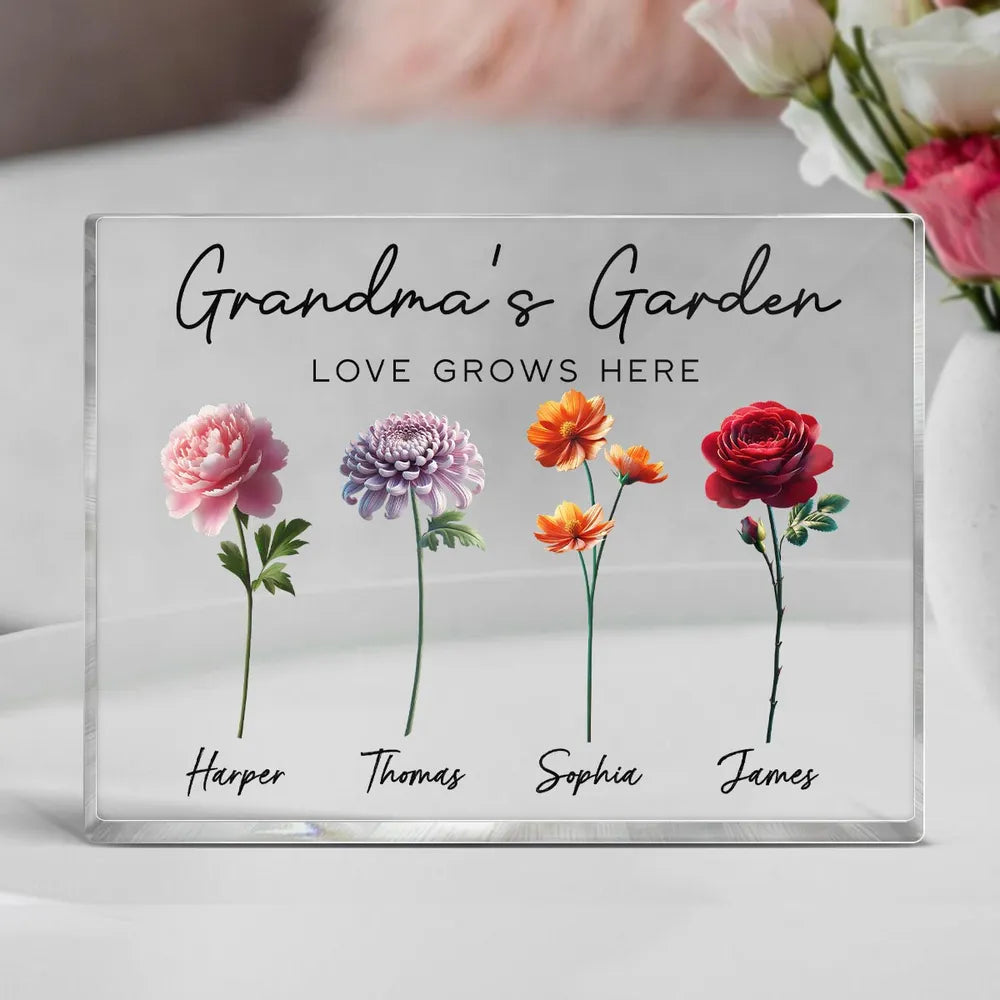 Grandma's Garden - Personalized Birth Month Flower Acrylic Block Plaque