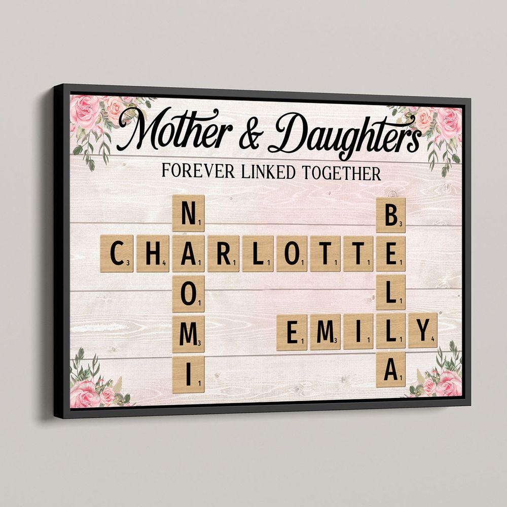 Mother & Daughters Forever Linked Together - Personalized Canvas / Poster