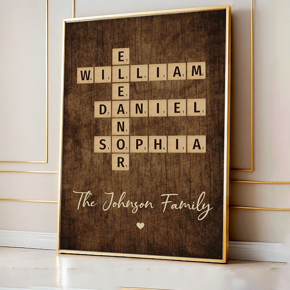 Family Roots in Time: Personalized Canvas / Poster - Crossword Art Created in a Moment, Treasured as Legacy