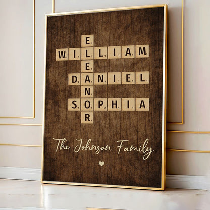 Family Roots in Time: Personalized Canvas / Poster - Crossword Art Created in a Moment, Treasured as Legacy