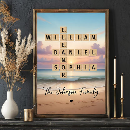 Family Roots in Time: Personalized Canvas / Poster - Crossword Art Created in a Moment, Treasured as Legacy