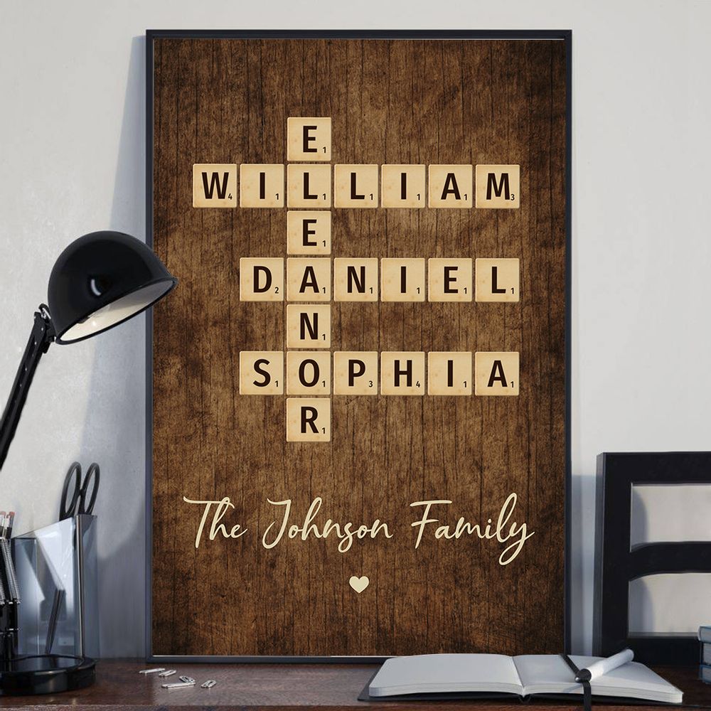 Family Roots in Time: Personalized Canvas / Poster - Crossword Art Created in a Moment, Treasured as Legacy