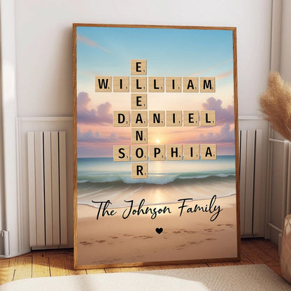 Family Roots in Time: Personalized Canvas / Poster - Crossword Art Created in a Moment, Treasured as Legacy