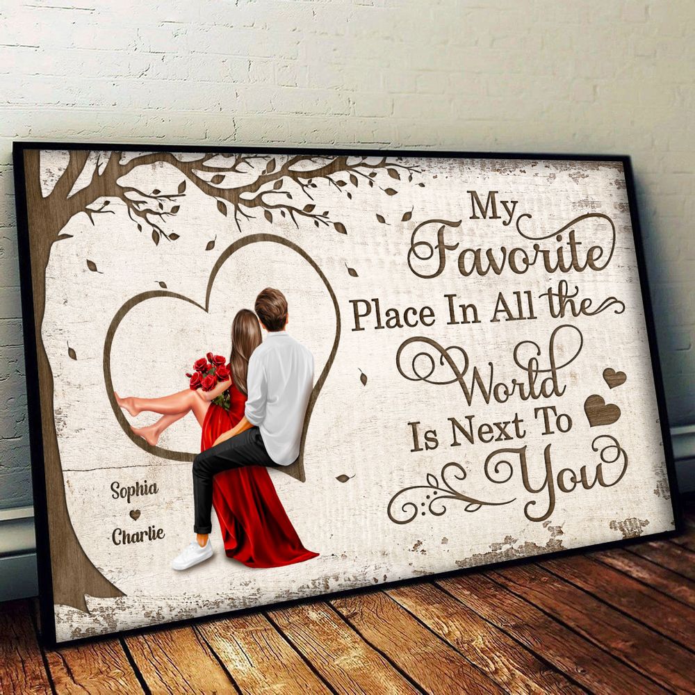 Personalized Favorite Place In The World Heart Couple Sitting Couple Poster / Canvas - Custom Valentine’s & Anniversary Gift
