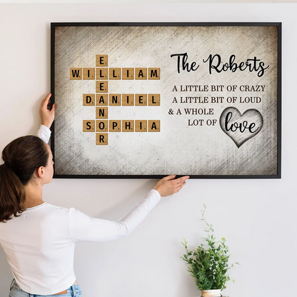 Family Love Letters: Personalized Horizontal Poster / Canvas - Crossword Puzzle Art for Loved Ones