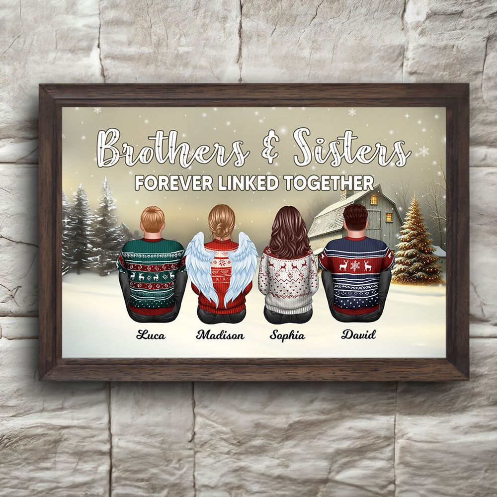 Personalized Brother Sisters Forever Linked Together Poster / Canvas - Christmas Gift for Siblings