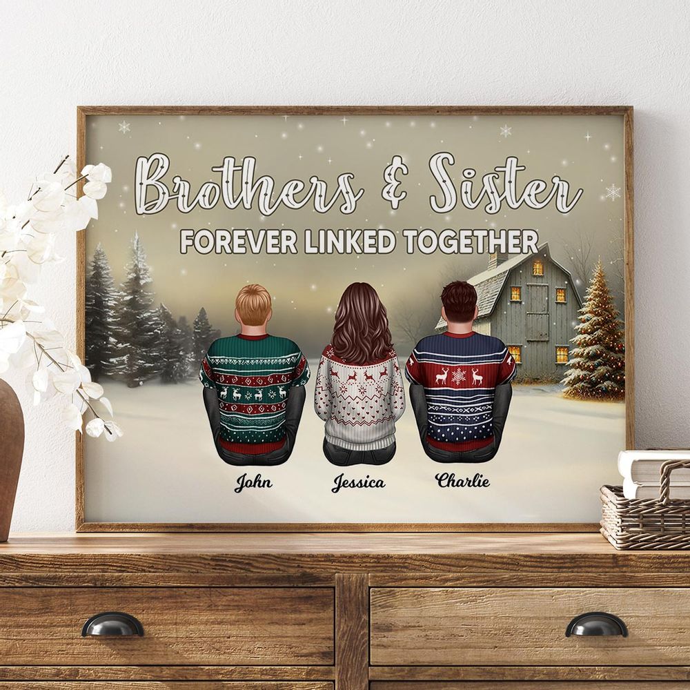Personalized Brother Sisters Forever Linked Together Poster / Canvas - Christmas Gift for Siblings