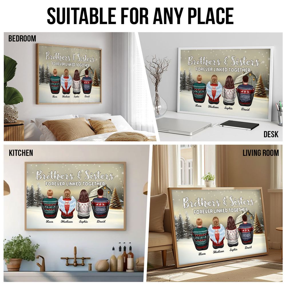 Personalized Brother Sisters Forever Linked Together Poster / Canvas - Christmas Gift for Siblings