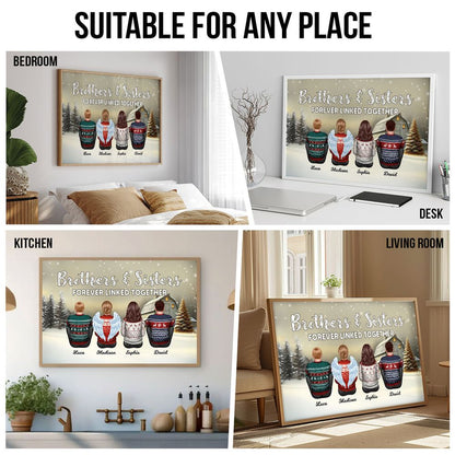 Personalized Brother Sisters Forever Linked Together Poster / Canvas - Christmas Gift for Siblings