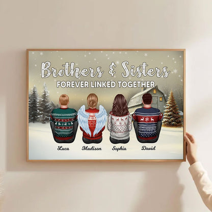 Personalized Brother Sisters Forever Linked Together Poster / Canvas - Christmas Gift for Siblings
