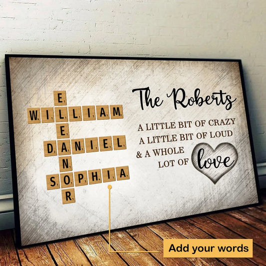 Family Love Letters: Personalized Horizontal Poster / Canvas - Crossword Puzzle Art for Loved Ones