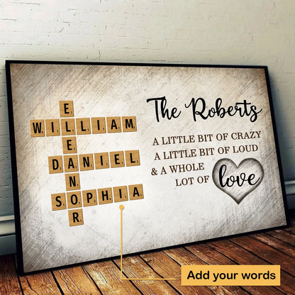 Family Love Letters: Personalized Horizontal Poster / Canvas - Crossword Puzzle Art for Loved Ones