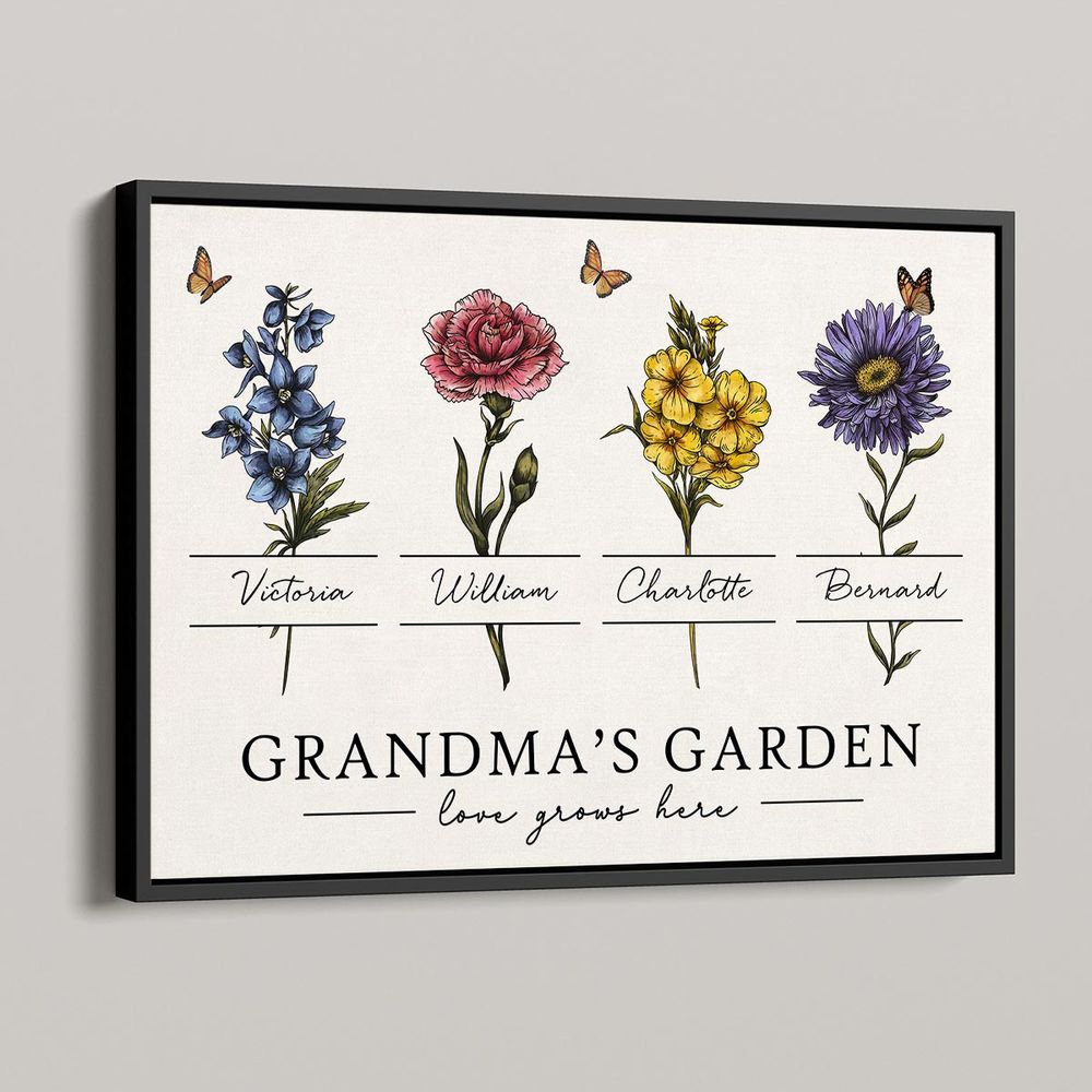 Grandma’s Garden “Love Grows Here” - Personalized Vintage Birth Month Flower Poster / Canvas