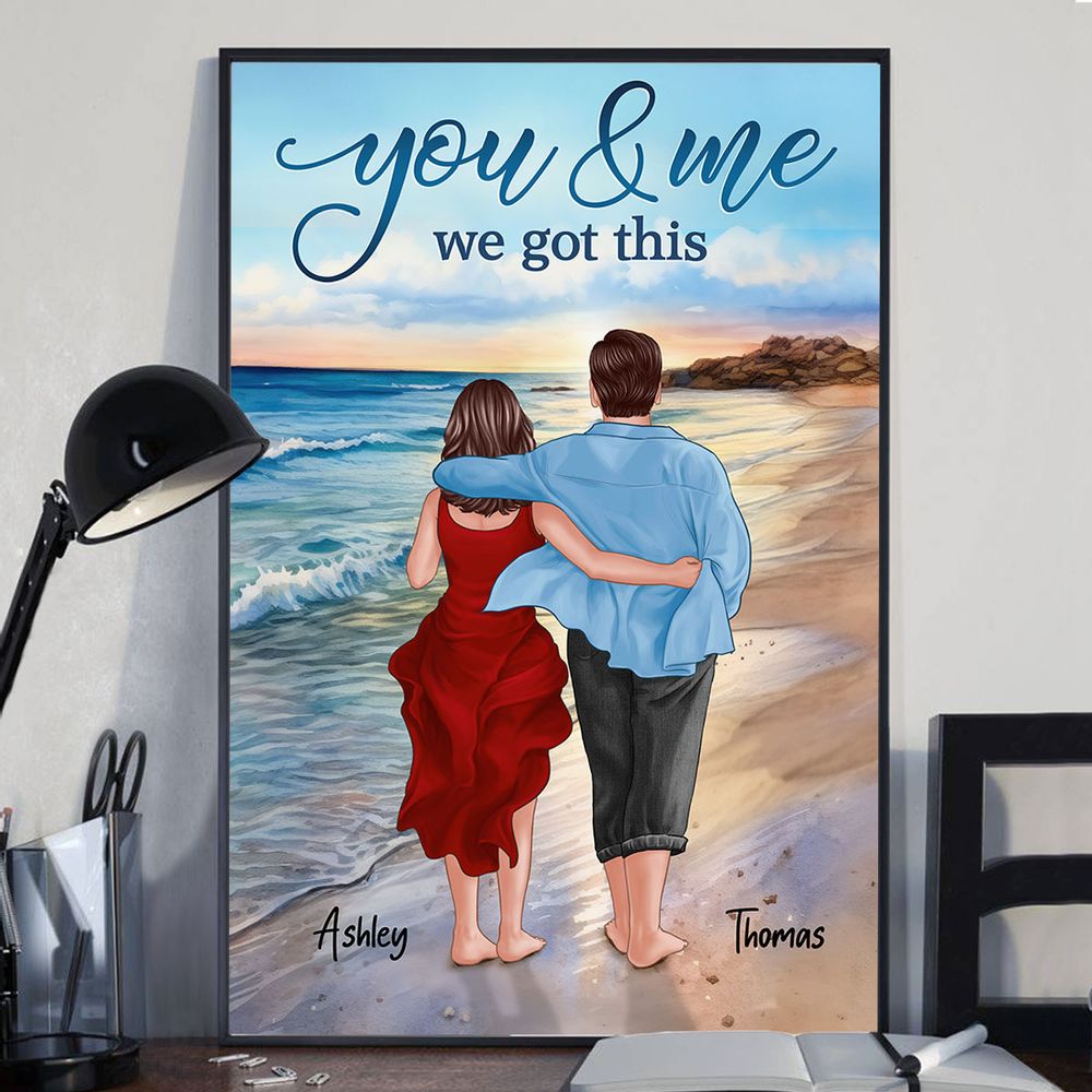 Custom Couple Canvas: 'You & Me We Got This' Beach Wall Art for Anniversary