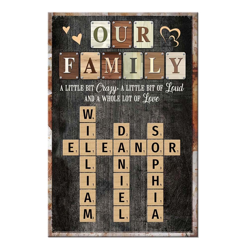 Our Family: A Whole Lot Of Love - Personalized Scrabble Tile Family Poster / Canvas