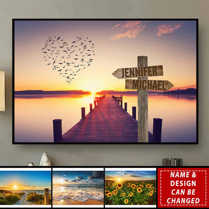 Personalized Family Names Lake Sunset Canvas - Unique Home Decor Gift