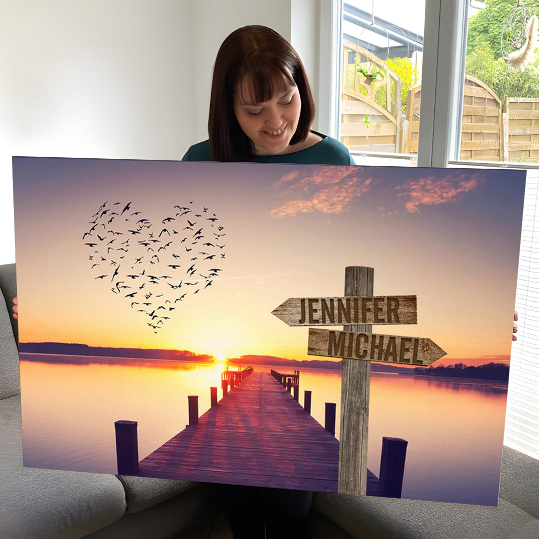 Personalized Family Names Lake Sunset Canvas - Unique Home Decor Gift