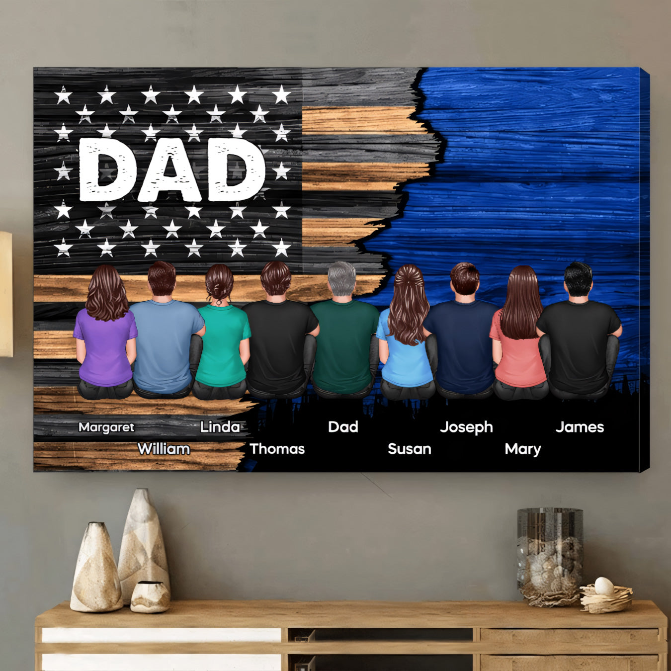 Personalized DAD Canvas: Custom Family Silhouettes Wall Art for Fathers