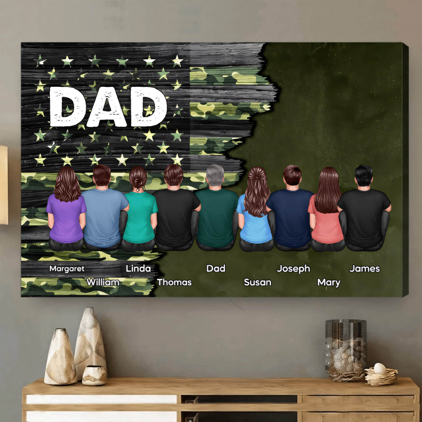 Personalized DAD Canvas: Custom Family Silhouettes Wall Art for Fathers