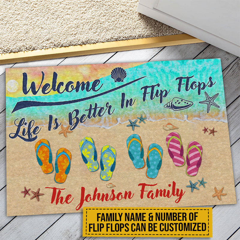 Life Is Better In Flip Flops - Personalized Beach House Welcome Doormat