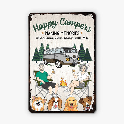 Happy Campers Making Memories - Personalized Dog Camping Metal Sign