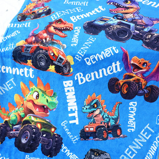 Personalized Monster Truck Dinosaur Blanket - A Gift They’ll Love