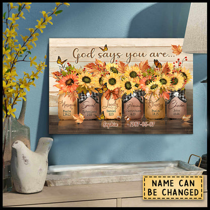 Heartfelt "God Says You Are" Personalized Sunflower Canvas Wall Art