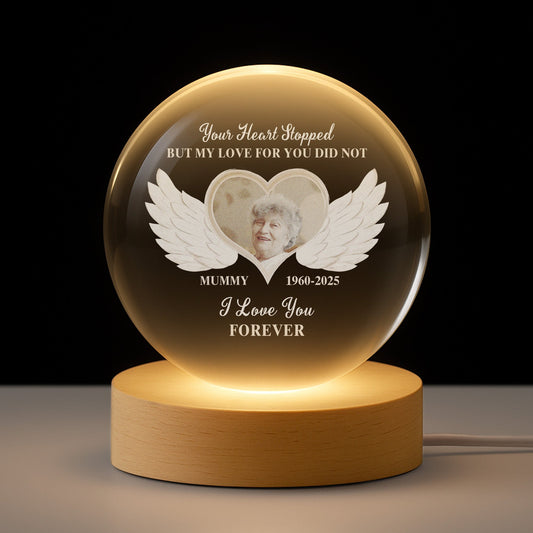 Personalised Photo Memorial Crystal Ball Lamp - Custom Gift For Loss of Mum/Dad