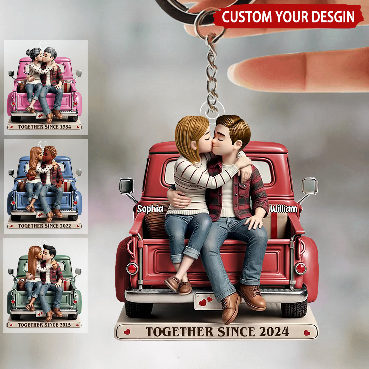 Personalized Custom Cartoon Couple On Truck Acrylic Keychain - Custom Gift For Couple