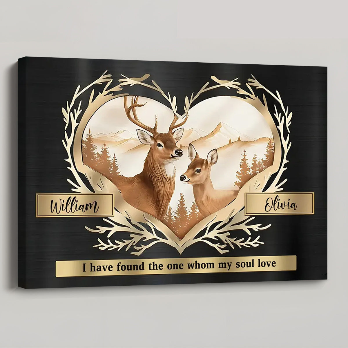 Deer Couple Heart Anniversary Gift - Personalized Canvas / Poster