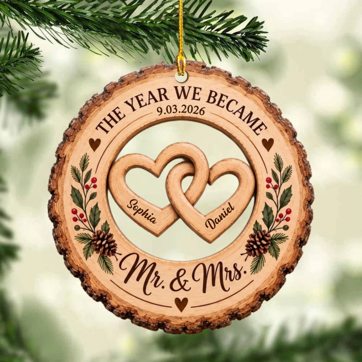 "The Year We Became Mr. & Mrs." Personalized Wooden Ornament - Keepsake for Newlyweds