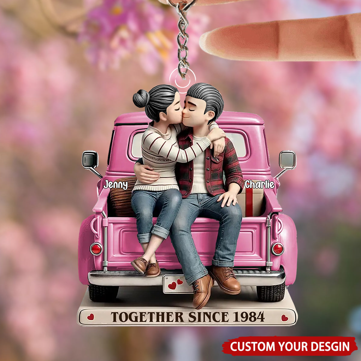 Personalized Custom Cartoon Couple On Truck Acrylic Keychain - Custom Gift For Couple