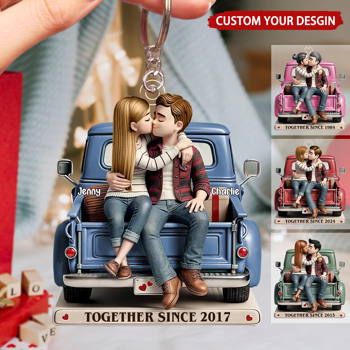 Personalized Custom Cartoon Couple On Truck Acrylic Keychain - Custom Gift For Couple