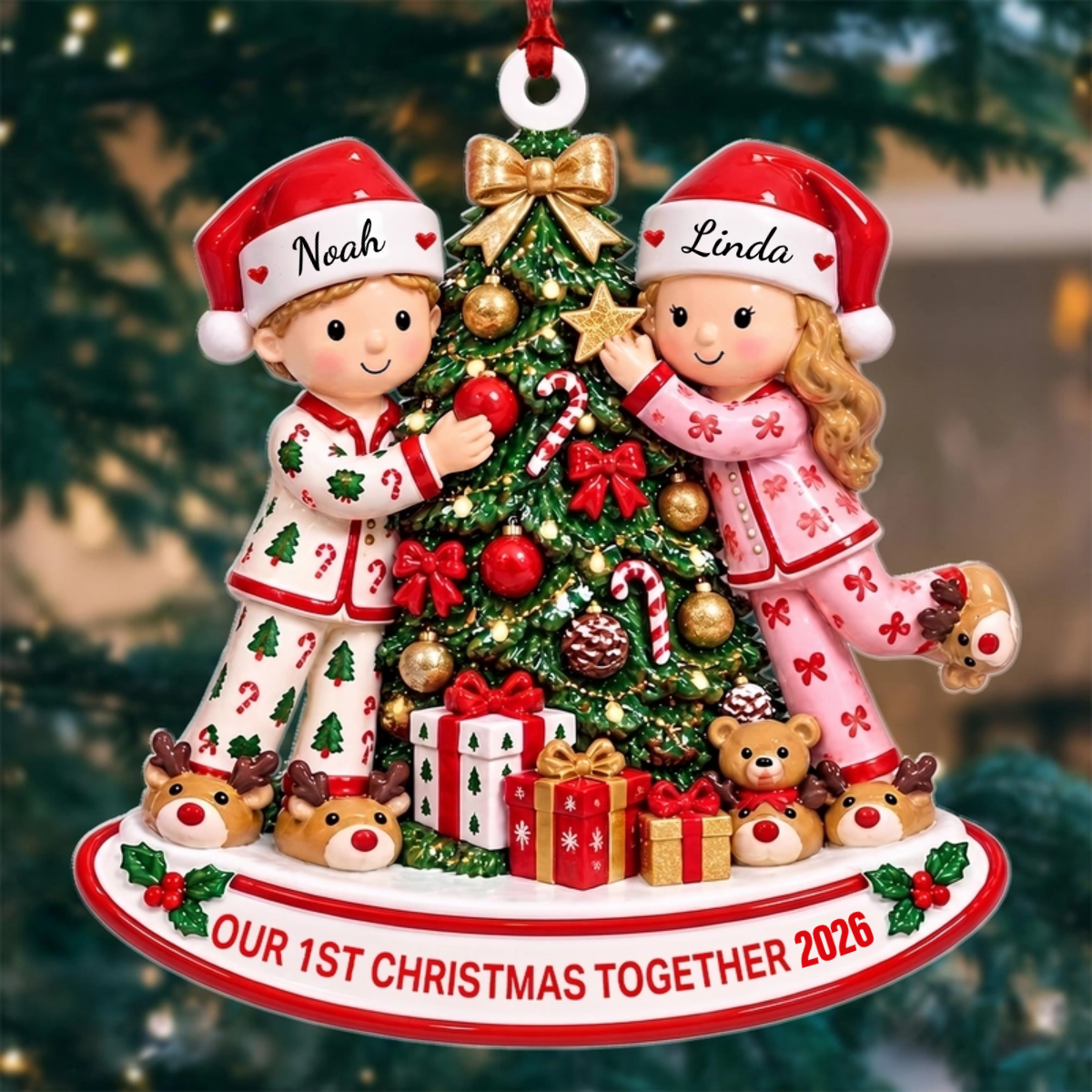 Our 1st Christmas Together - Personalized Couple Wooden Ornament
