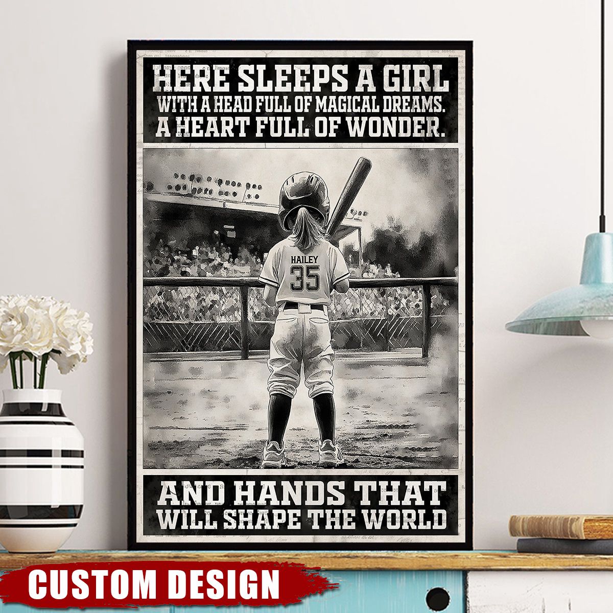 Personalized Softball Girl Poster / Canvas - Custom Gift For Softball Players