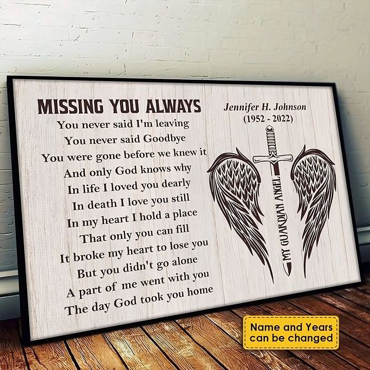 Custom Memorial For Loved One Canvas / Poster : "Missing You Always" Wall Art for Grieving Hearts