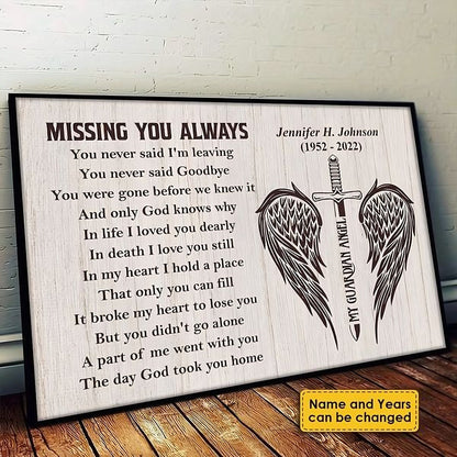 Custom Memorial For Loved One Canvas / Poster : "Missing You Always" Wall Art for Grieving Hearts