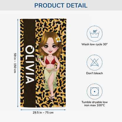 Personalized Leopard Beach Towel - Custom Name Gift