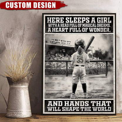 Personalized Softball Girl Poster / Canvas - Custom Gift For Softball Players