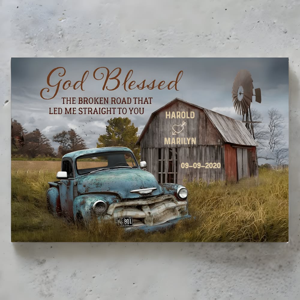 Custom 'God Blessed The Broken Road' Canvas for Couples & Anniversaries