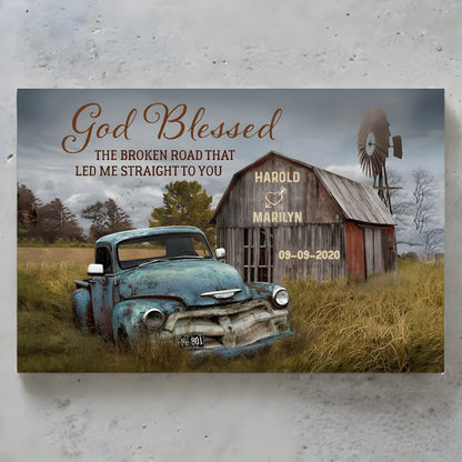 Custom 'God Blessed The Broken Road' Canvas for Couples & Anniversaries