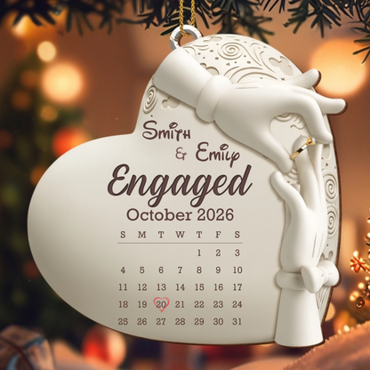 Personalized Engaged Calendar Wooden Ornament - Custom Christmas Keepsake for Couples