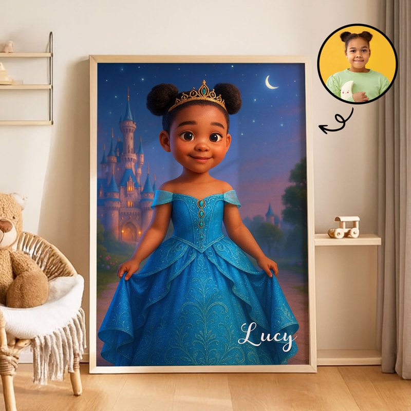 Blue Princess Custom Poster - Magical Birthday Gift for Daughter & Granddaughter