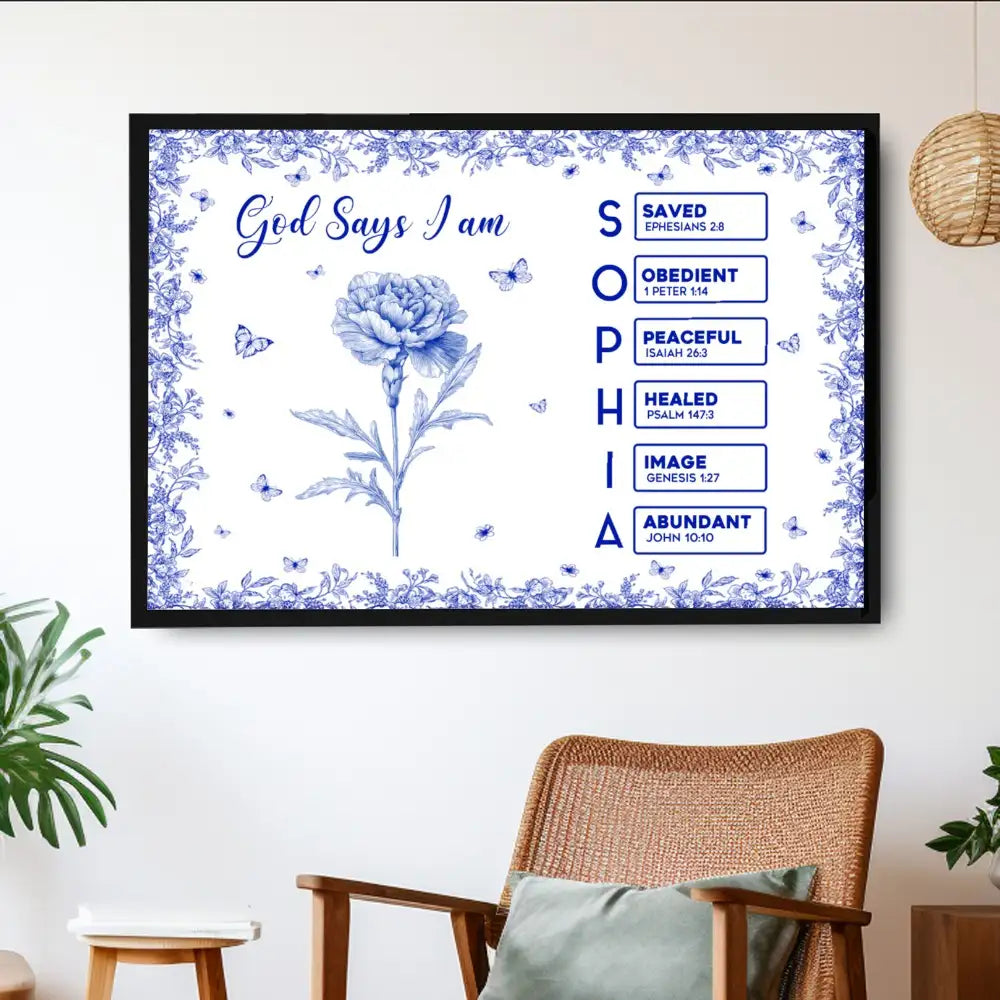 “God Says I Am” Religious Wall Art - Personalized Custom Inspirational Poster / Canvas