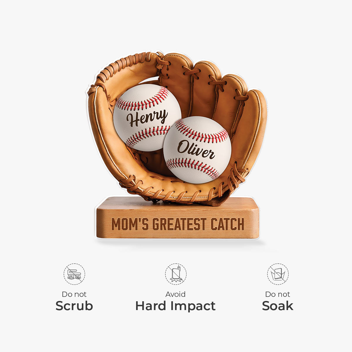 Personalized Mom’s Greatest Catch Baseball Acrylic Plaque - Custom Gift for Mom or Dad