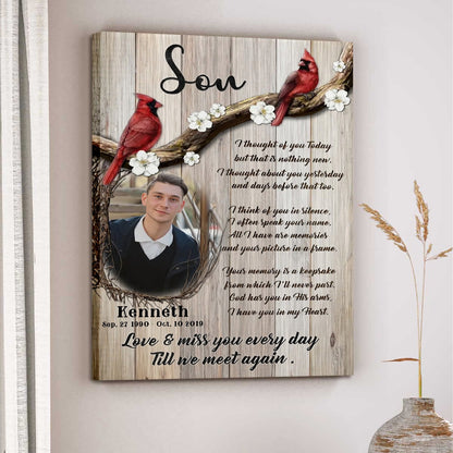 Love And Miss You Every Day - Personalized Cardinal Memorial Photo Canvas / Poster
