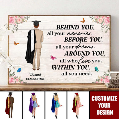 Personalized Graduation Canvas: 'Behind You, All Your Memories, All Your Dreams'