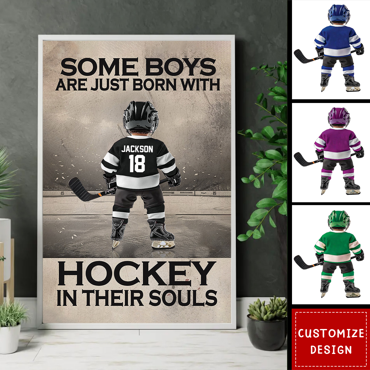 “Born With A Puck In Hand” Hockey Poster / Canvas - Personalized Gift for Boys & Girls